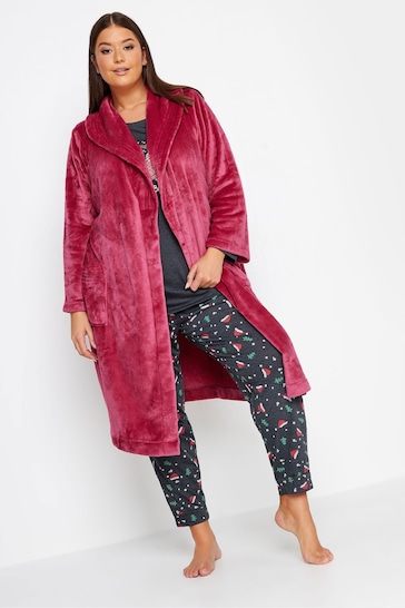 Yours Curve Red Stitch Detail Shawl Collar Robe
