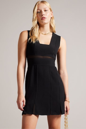 Ted Baker Black Mini Ellinia Shift Dress With Panelling