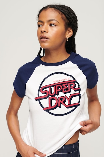 Superdry White Roller Graphic Baseball Mini T-Shirt