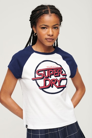 Superdry White Roller Graphic Baseball Mini T-Shirt
