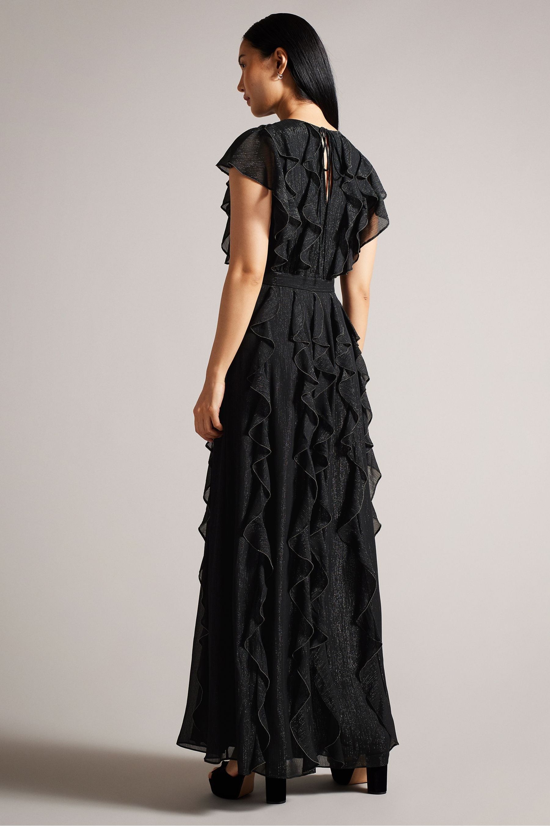 Ted Baker Hazzie Ruffle Maxi Black Dress With Metal Ball Trim