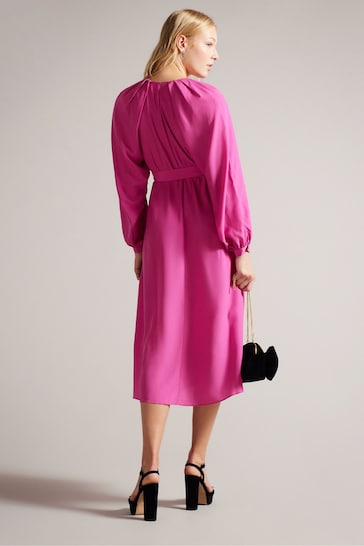 Ted Baker Pink Comus Midi Shirt Dress With Gathered Neck