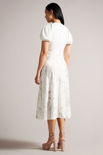 Ted Baker Cream Magylee Ponte Bodice Dress With Satin Slip Skirt