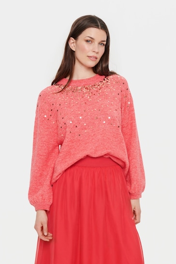 Saint Tropez Pink Barbel Sequin Knitted Pullover Jumper