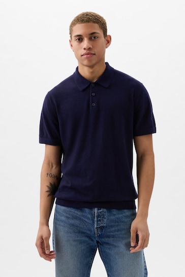 Gap Blue CashSoft Short Sleeve Polo Shirt