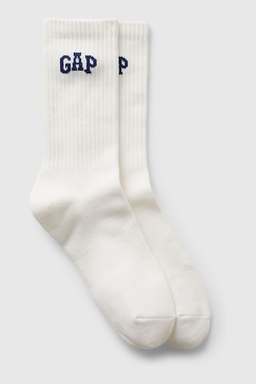 Gap White Quarter Crew Logo Socks
