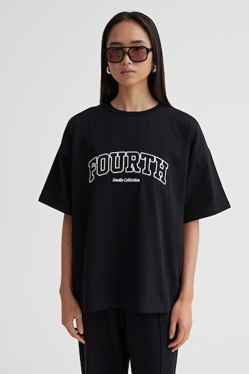 4th & Reckless Black Oversized Alice Fourth Applique T-Shirt