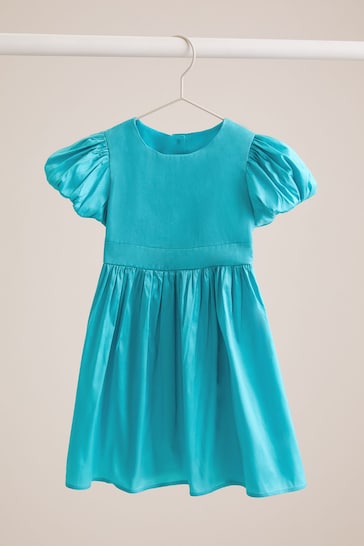 Lipsy Blue Taffeta Puff Sleeve Occasion Dress (3mths-2yrs)