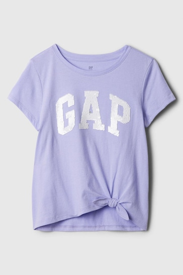 Gap Purple Logo Knot-Tie Short Sleeve Crew Neck T-Shirt (4-13yrs)