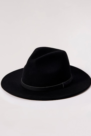 Apricot Black Wool Fedora Hat