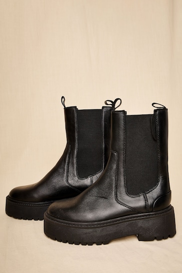 Apricot Black Chunky Platform Leather Boots