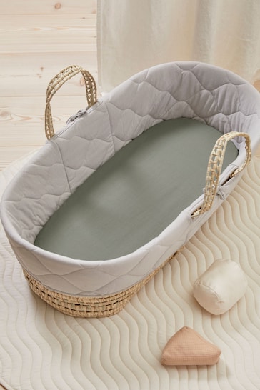 Bedfolk Green Moses Basket Fitted Sheet
