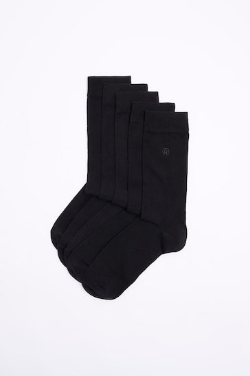 River Island Black Logo Embroidered Multipack of 5 Ankle Socks