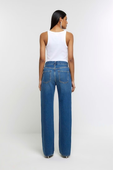 River Island Blue Embellished High Rise Relaxed Straight Jeans