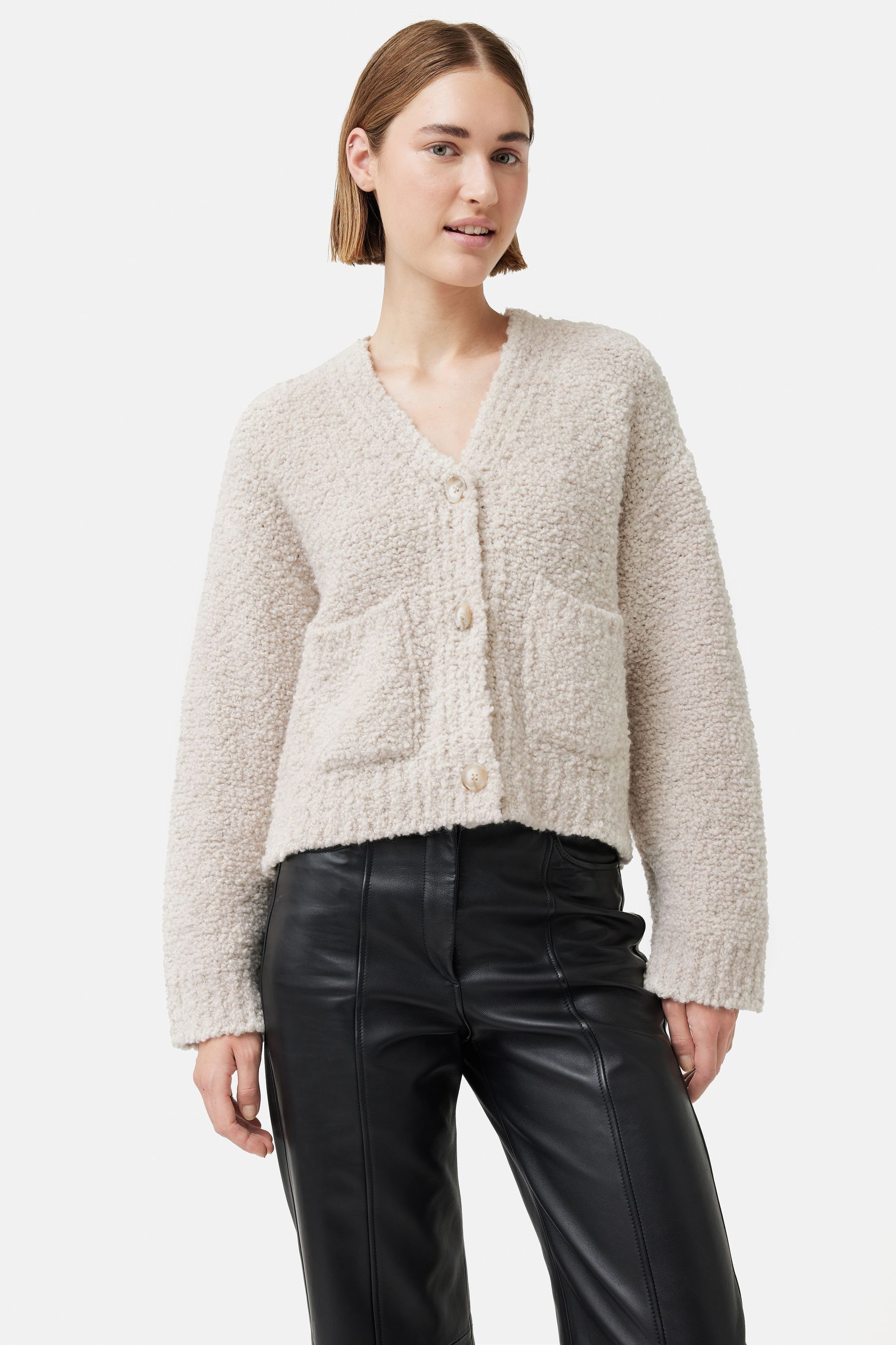 Buy Jigsaw Cream Boucle V Neck Cardigan from the Next UK online shop