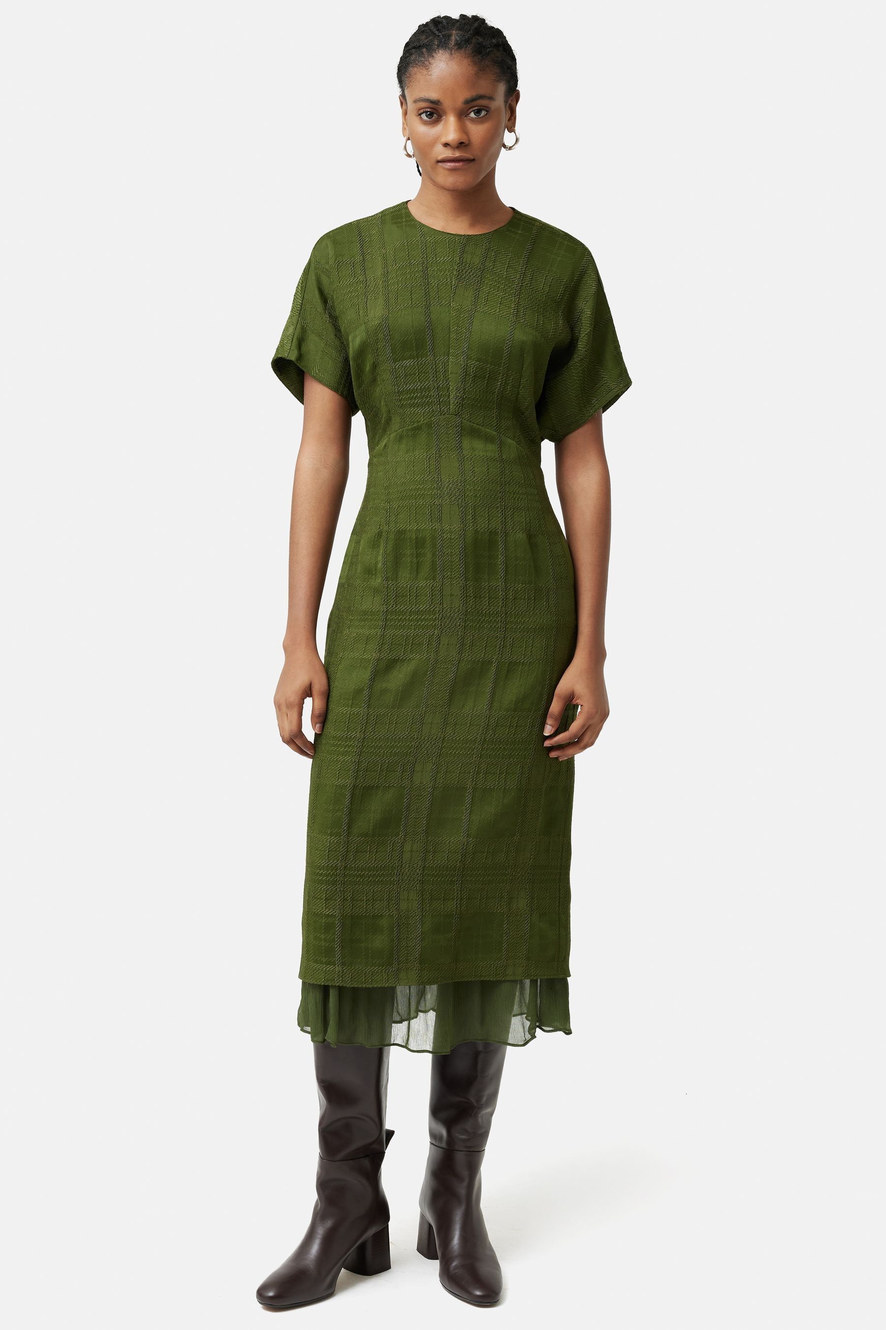 Buy Jigsaw Green Textured Check Midi Dress from the Next UK online