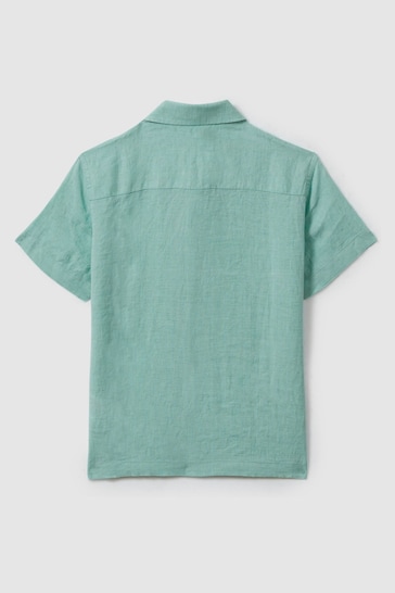Reiss Bermuda Green Holiday Junior Short Sleeve Linen Shirt