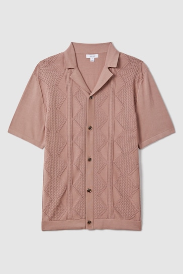 Reiss Rose Fortune Cable Knit Cuban Collar Shirt