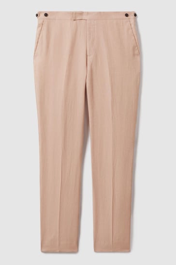 Reiss Pink Kin Slim Fit Linen Adjuster Trousers