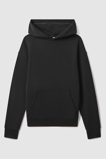 Reiss Washed Black Alexander Casual Fit Cotton Hoodie