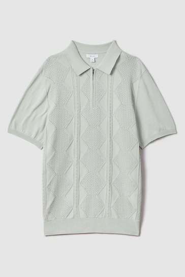 Reiss Pistachio Tropic Cotton Half-Zip Loved Polo Shirt