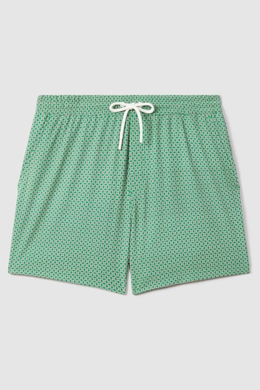 Reiss Bright Green/White Shape Printed Drawstring Swim Shorts