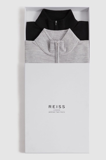 Reiss Black/Soft Grey Blackhall 2 Pack Two Pack Of Merino Wool Zip-Neck Jumpers