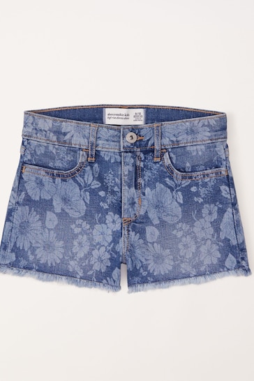 Abercrombie & Fitch Blue Washed Floral Print Denim Shorts