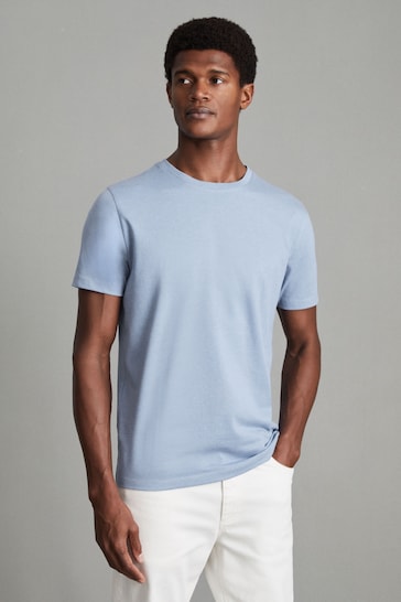 Reiss Delph Blue Melange Bless Cotton Crew Neck T-Shirt