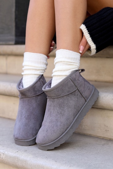 Linzi Grey Mini Addy Faux Suede Faux Fur Lined Ankle Boots