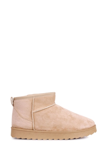 Linzi Nude Mini Addy Faux Suede Faux Fur Lined Ankle Boots