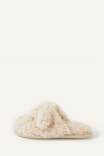 Angels By Accessorize Cream Girls Faux Fur Teddy Mule Slippers
