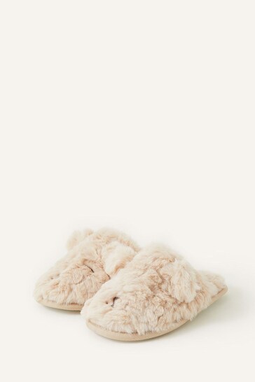 Angels By Accessorize Cream Girls Faux Fur Teddy Mule Slippers