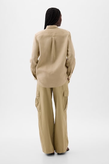 Gap Brown Linen Long Sleeve Oversized Shirt