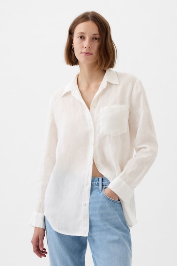 Gap White Linen Long Sleeve Oversized Shirt