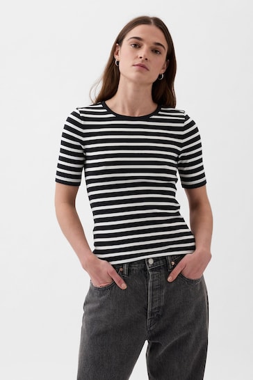 Gap Black/White Stripe Modern Crew Neck Short Sleeve T-Shirt