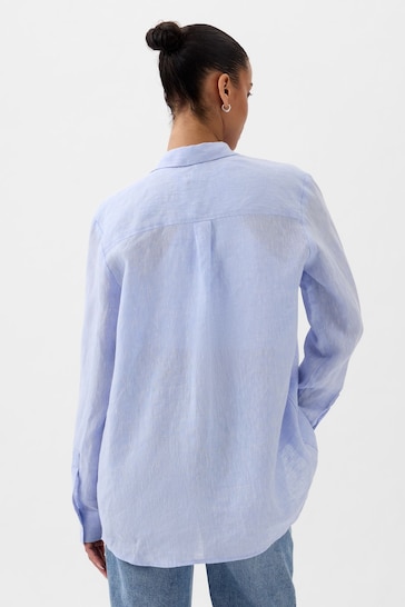 Gap Blue Linen Long Sleeve Oversized Shirt
