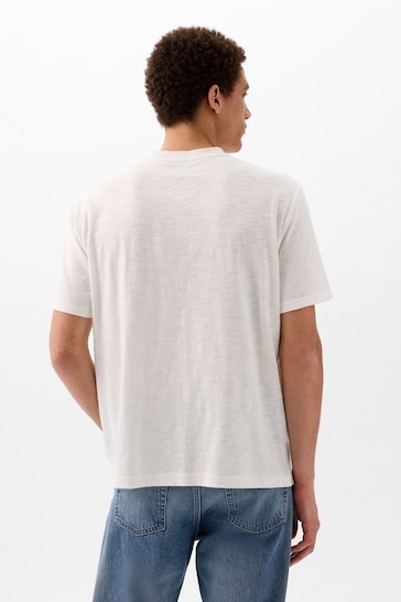 Gap White Slub Short Sleeve Henley T-Shirt