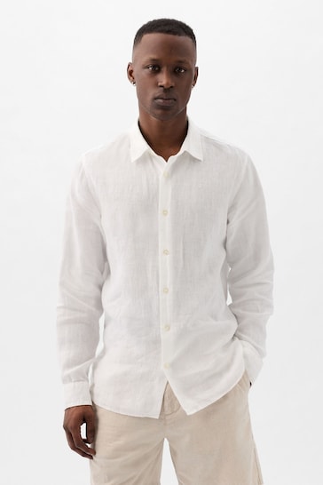 Gap White Long Sleeve Linen Cotton Shirt