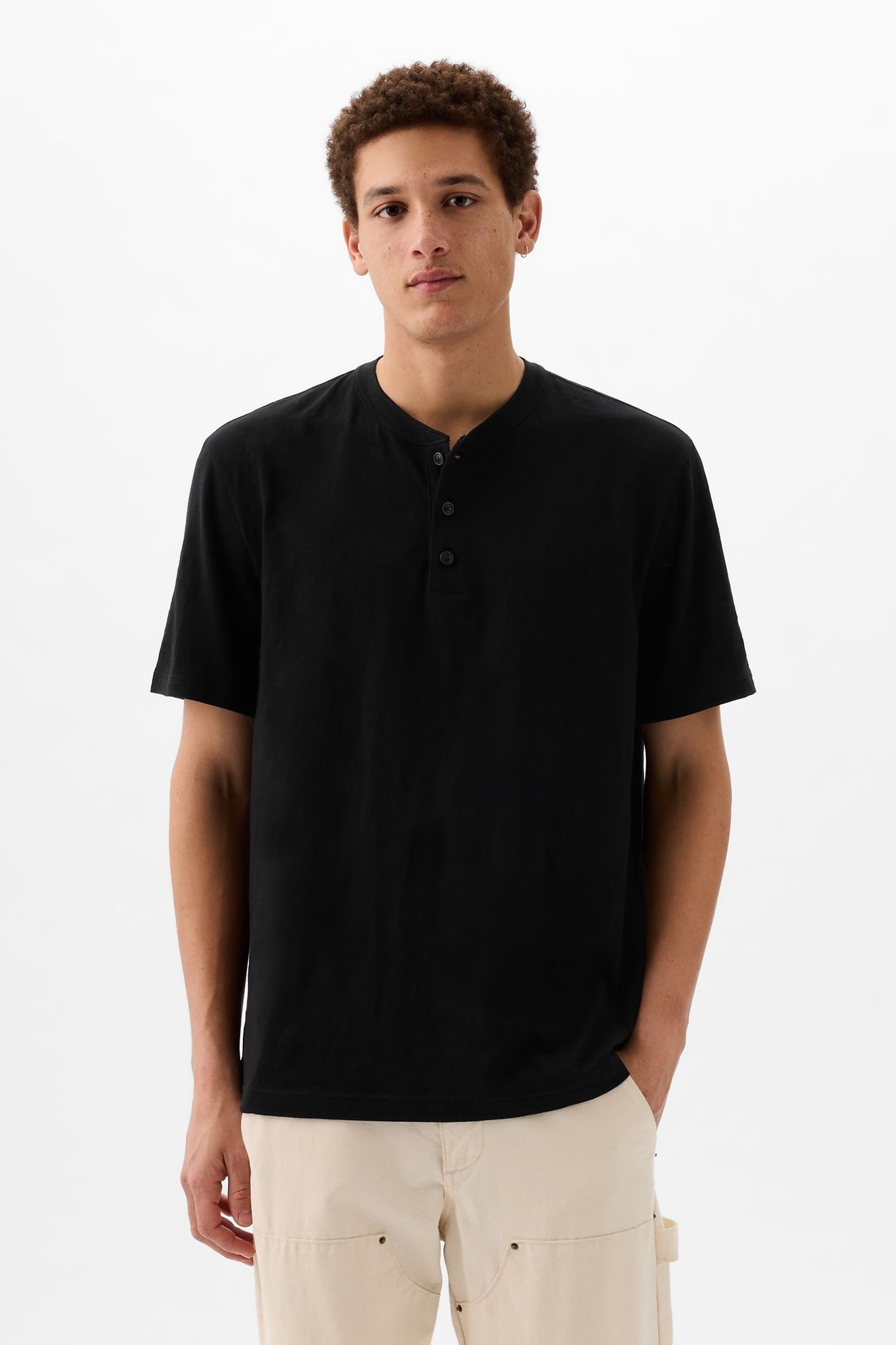 Gap Black Grandad Collar Henley T Shirt