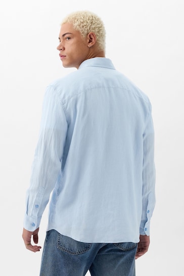 Gap Blue Linen Blend Long Sleeve Shirt
