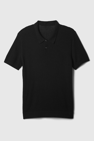 Gap Black Textured Short Sleeve Polo Shirt