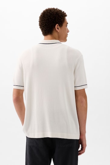 Gap White Ribbed Buttoned Knit Shirt