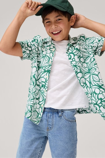 Gap Green Floral Short Sleeve Linen Cotton Shirt (4-13yrs)