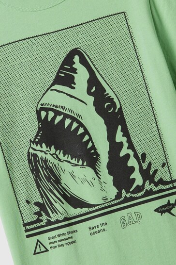 Gap Green Shark Graphic Short Sleeve Crew Neck T-Shirt (4-13yrs)