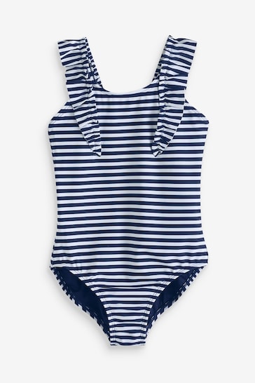 Gap Navy Blue Stripe Navy White Stripe Ruffle Strap Swimsuit (4-12yrs)