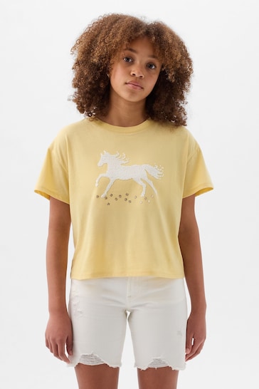 Gap Yellow Sequin Graphic Short Sleeve Crew Neck T-Shirt (4-13yrs)