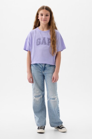 Gap Purple Textured 3D Logo Graphic Short Sleeve Crew Neck T-Shirt (4-13yrs)