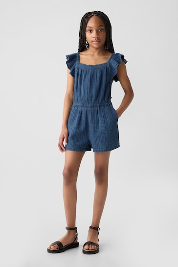 Gap Blue Crinkle Cotton Flutter Sleeve Playsuit (4-13yrs)