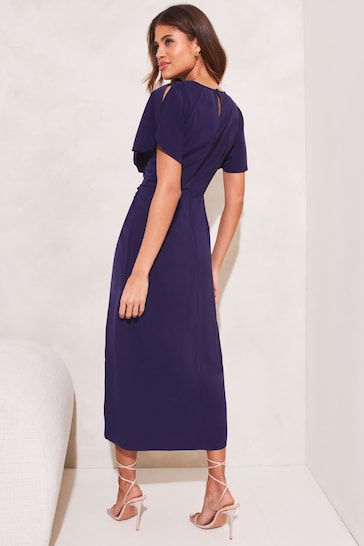 Lipsy Navy Petite Ruched Button Front Sleeved Midi Dress